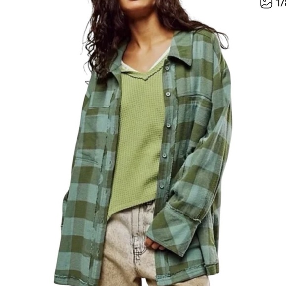 We The Free So Long Summer Teal and Olive Plaid Button Up Shirt - Picture 1 of 4